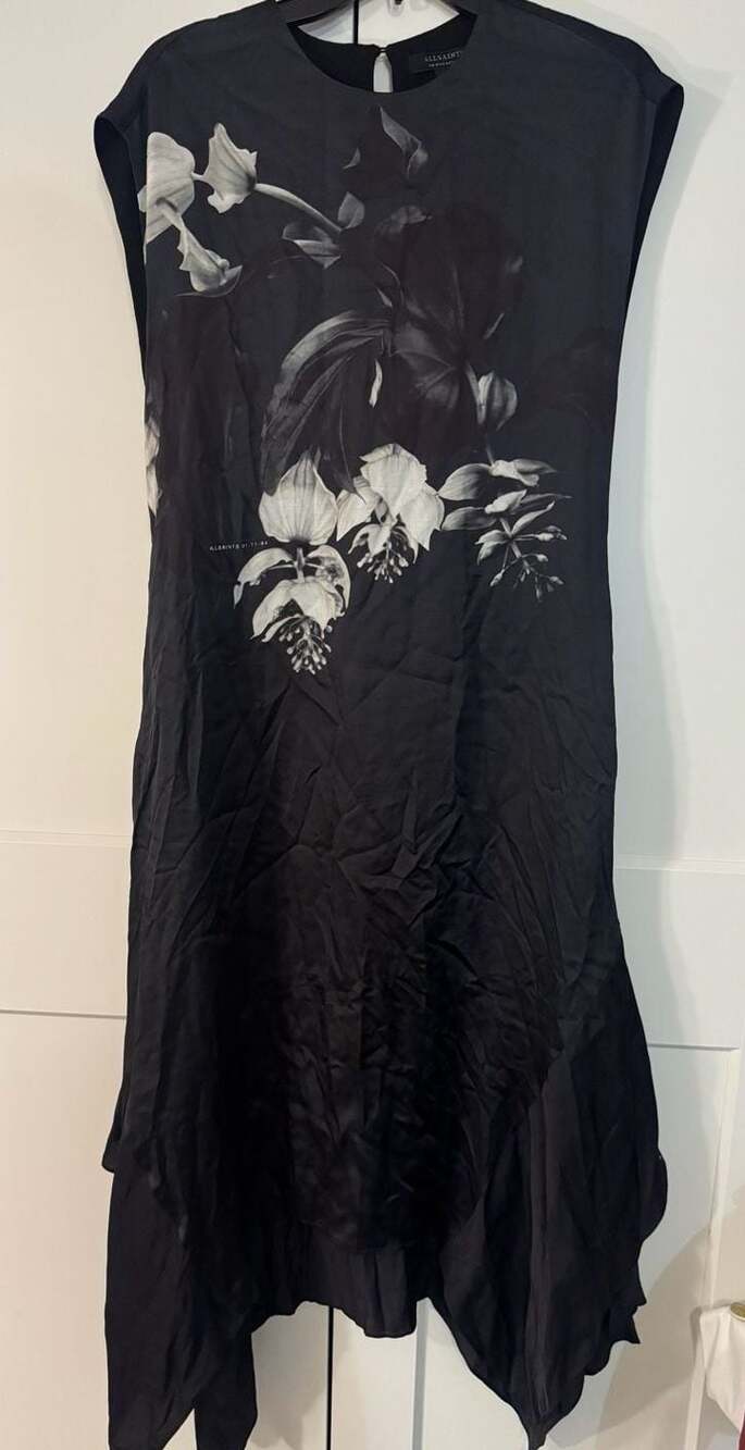 AllSaints Gian Kosumoso Floral Print Asymmetrical Midi Dress XS S